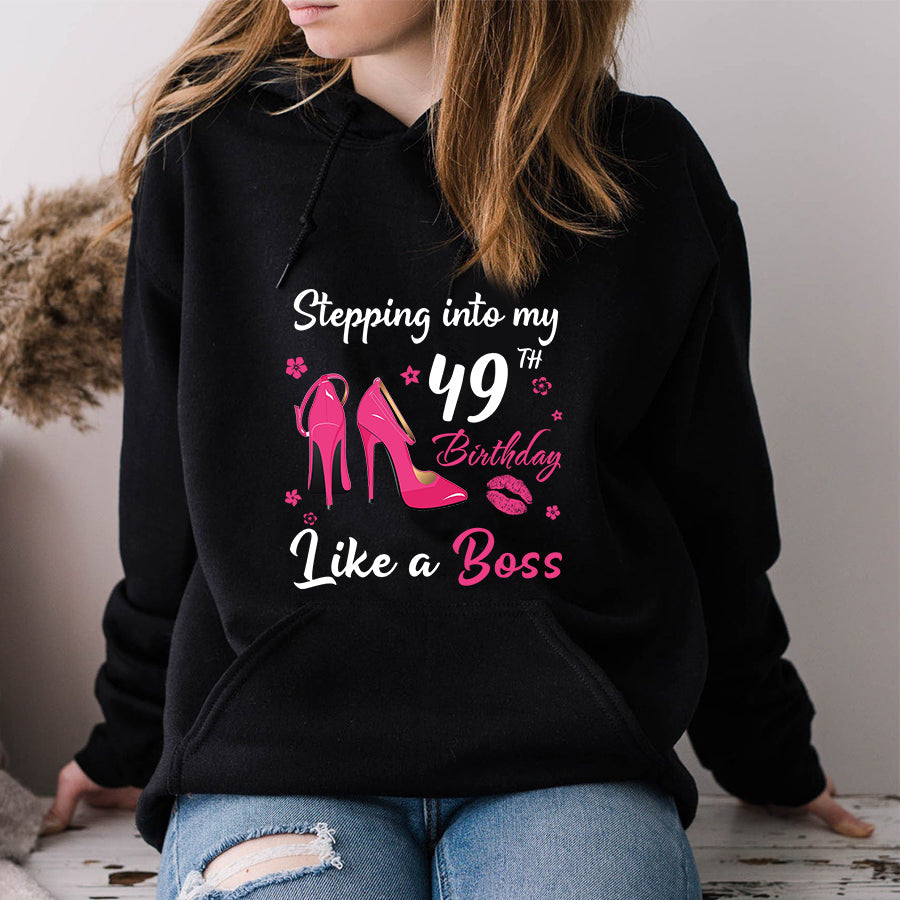 Stepping into my 49th Birthday Like a Boss, 49th birthday unique gifts for woman, 49th birthday ideas, Turning 49 years old cotton shirt