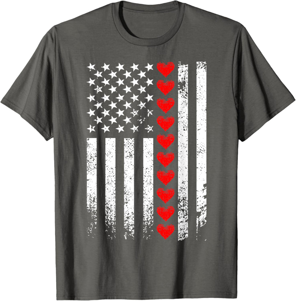 Vintage Valentines Day American Flag Hearts Mens Boys Kids