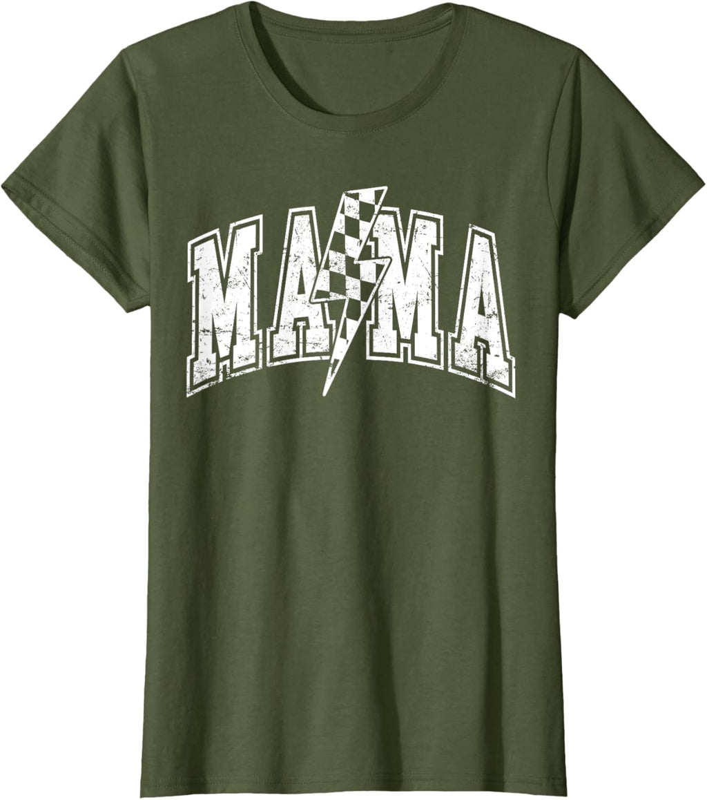 Mama Lightning Bolt Checkered Varsity Mom Women Mother's Day Mother Shirt
