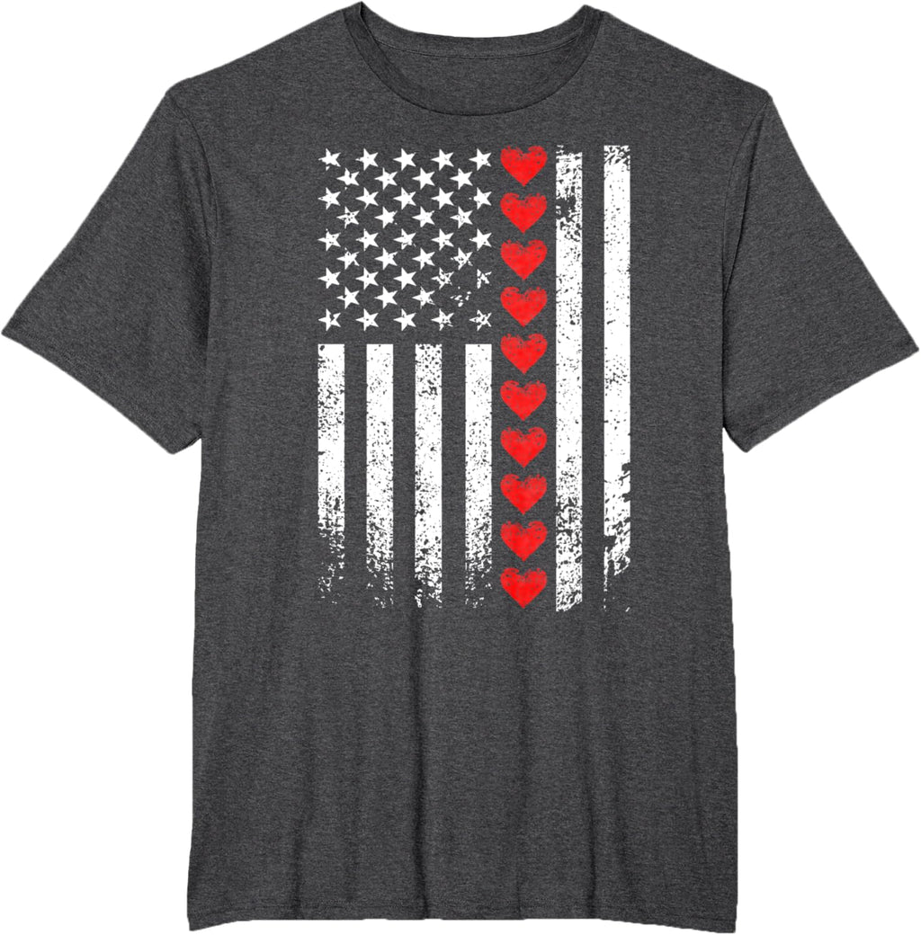 Vintage Valentines Day American Flag Hearts Mens Boys Kids